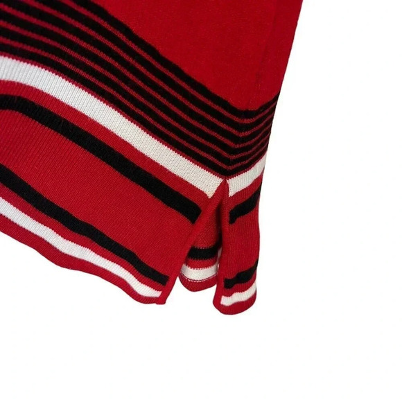 Calvin Klein Red Striped Sweater Tunic XL Slit Hem Black And White Trim Knit Top - Picture 8 of 9